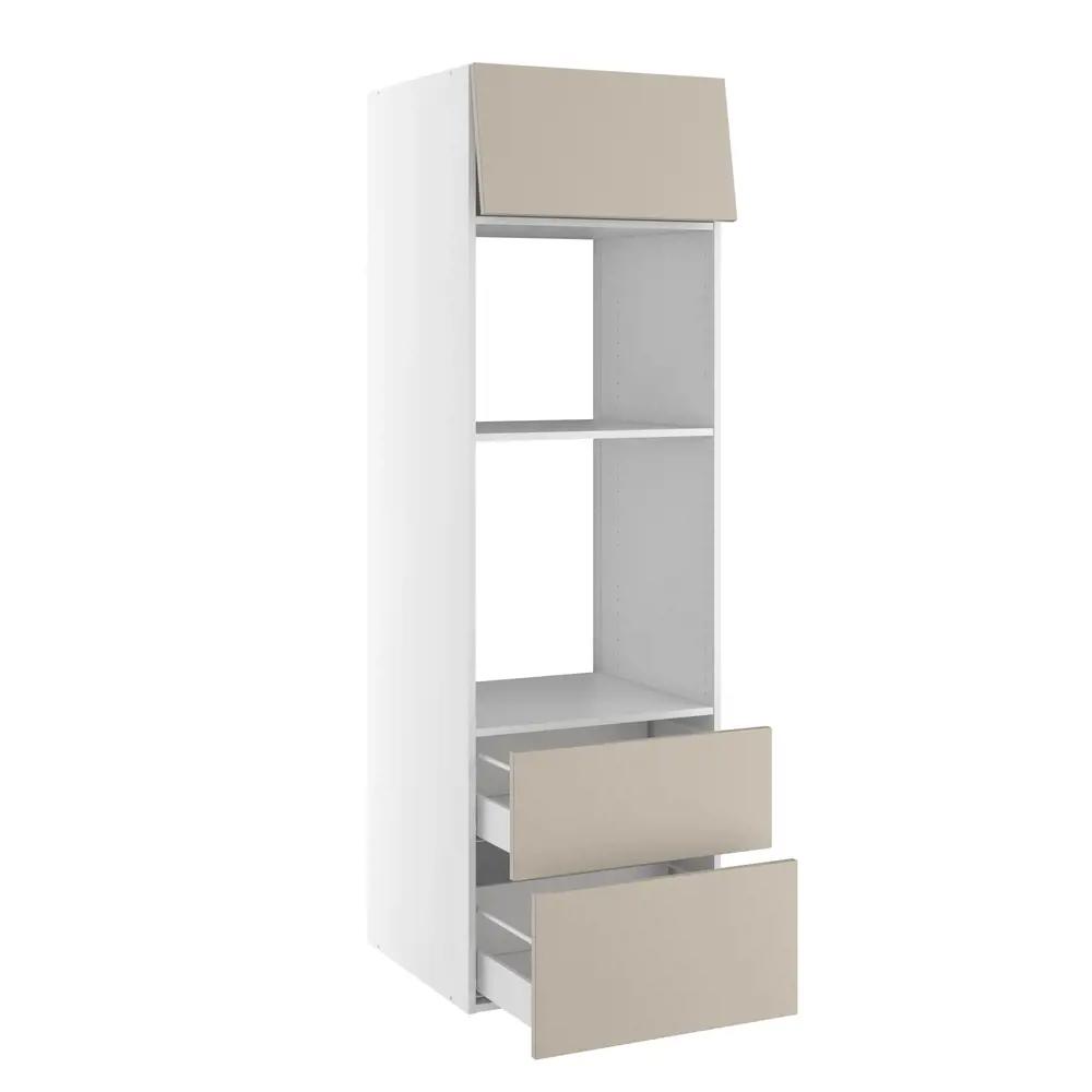 Højskab, t/ovn og micro, 444mm låge, blændstykke 64mm, 2 skuffer H:252/316mm, hul: 496/592mm. H:2144 B:600 D:580